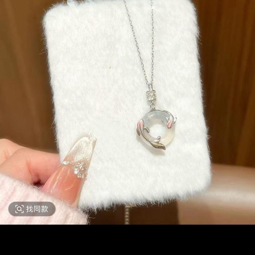 Women Chinese Style Koi Peace Buckle Clavicle Pendant Necklace Gift For Mom