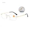 Men's Anti Blue Light Blocking Reading Glasses Cut Frameless Metal HD Lens Eyewear Women Prescription Presbyopic Glasses +400