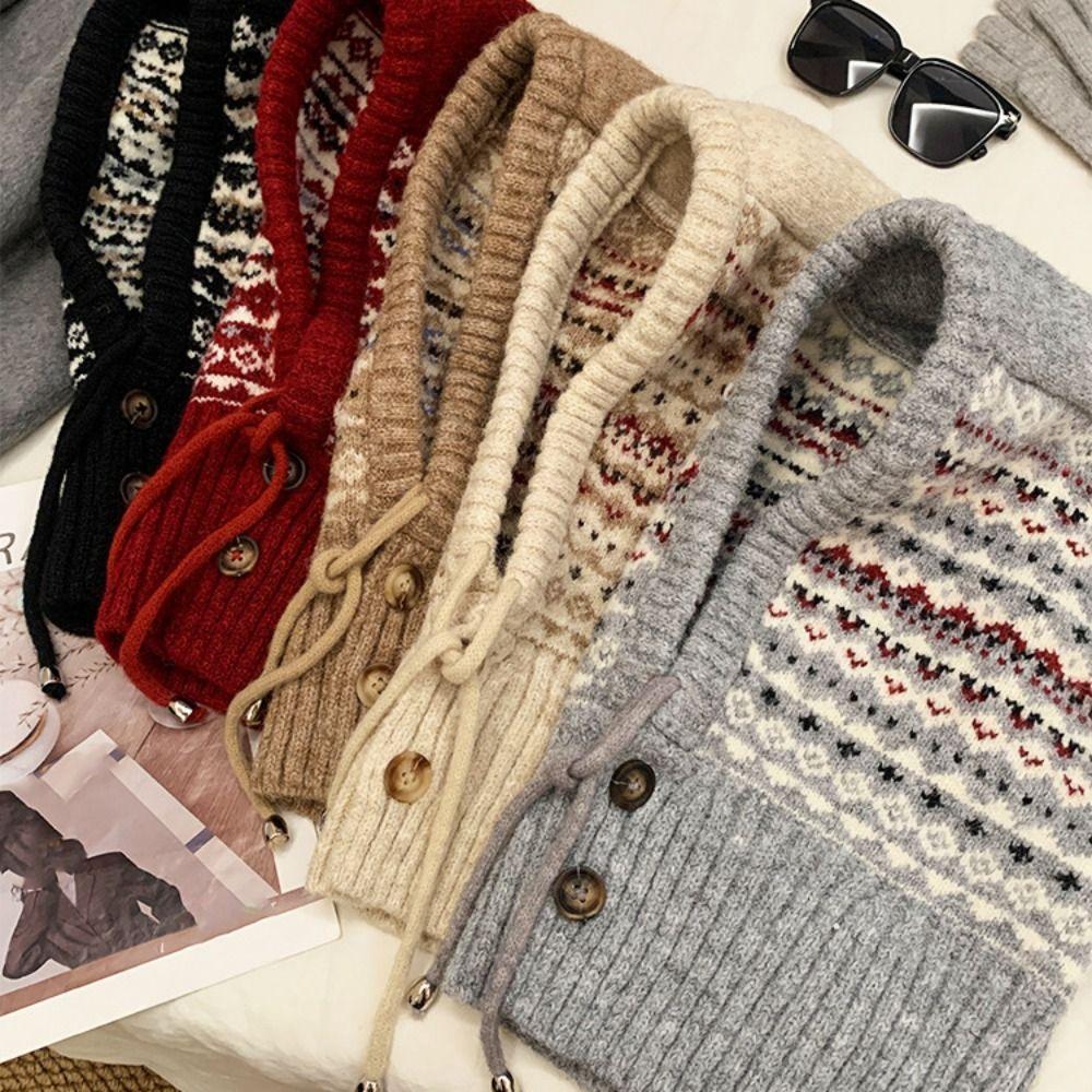 Pullover Hat Jacquard Balaclava Hat Printed Winter Cap Fashion Fair Isle Style Knitted Hat  Outdoor