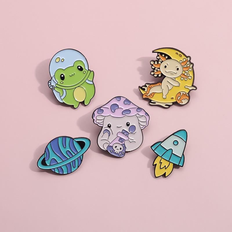 Stylish Cartoon Brooch Pin In Alloy With Fun Space Elements For Fashionable Accessorizing