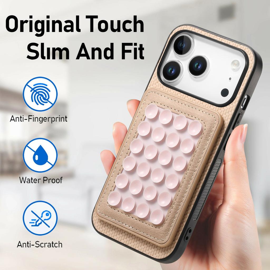 For iPhone 17 Pro Max Case Carbon Fiber Texture Leather Back Cover with Magnetic Detachable Suction Cup