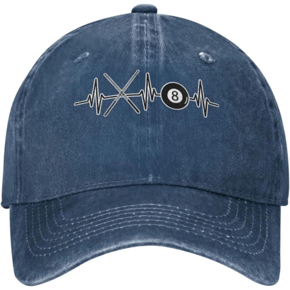 Womens Mens Adjustable Baseball Cap with Billiards Ball 8 Pool Cues Heartbeat Pattern Denim Fabric Snapback Hat