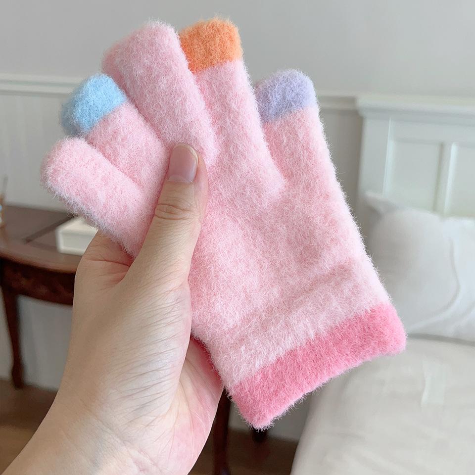 1 Pair Sweet Fashion Kids Gloves for Boy Girl Warm Outdoor Playing Snow Children Glove Candy Color Knitted Acrylic Gloves