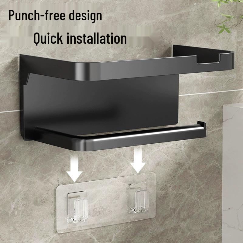 Wall-Mounted Punch-Free Bathroom Tissue and Washbasin Shelf.