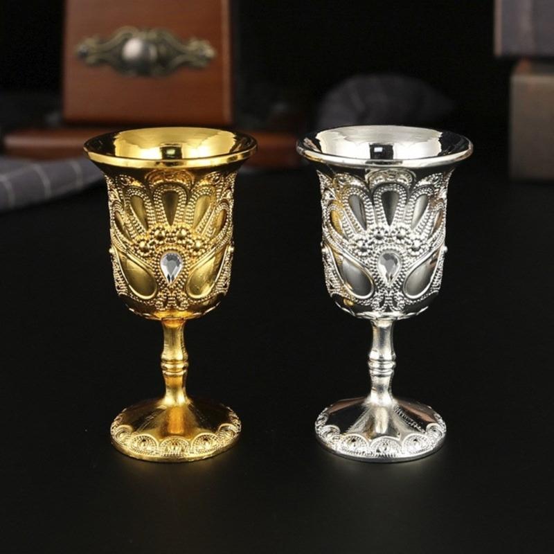 Small Goblet Chalices Retro Metal Wine Cup for Wedding Whiskeys Medieval European Style Embossed Drinking Cups Gift