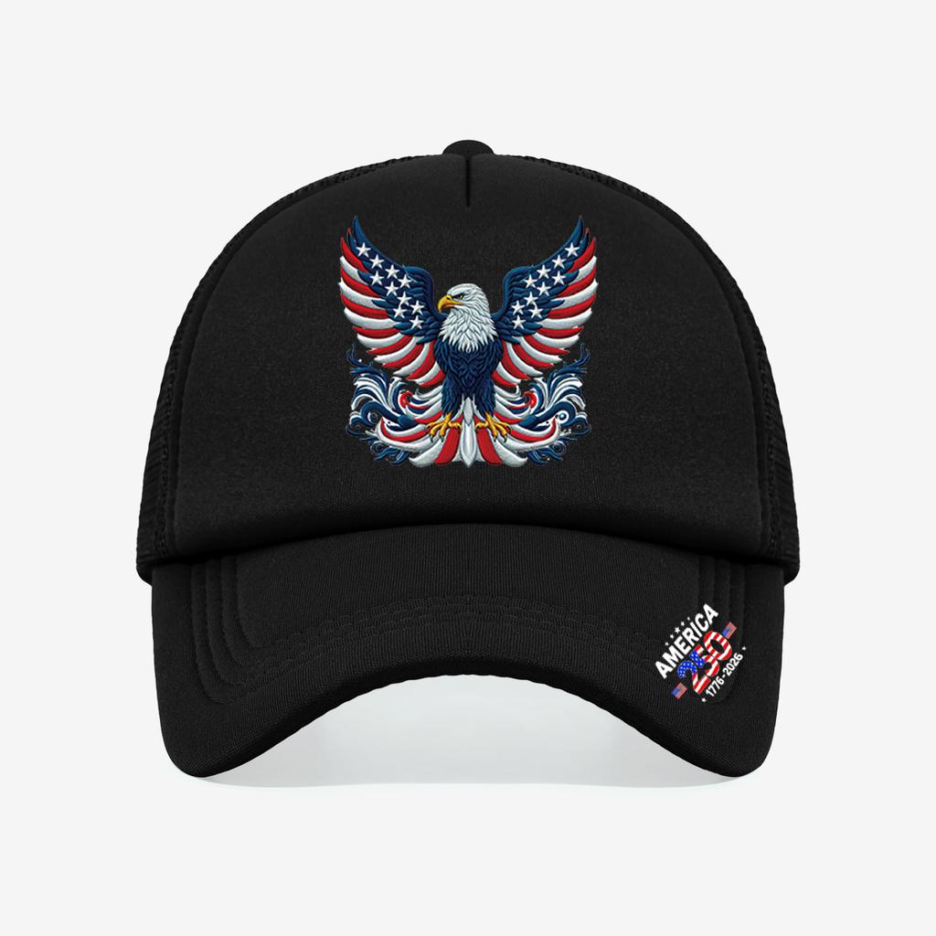 1PC Ornate 250th America Trucker Hat, Symmetric Eagle Print, Streetwear Cap for Patriotic Fans