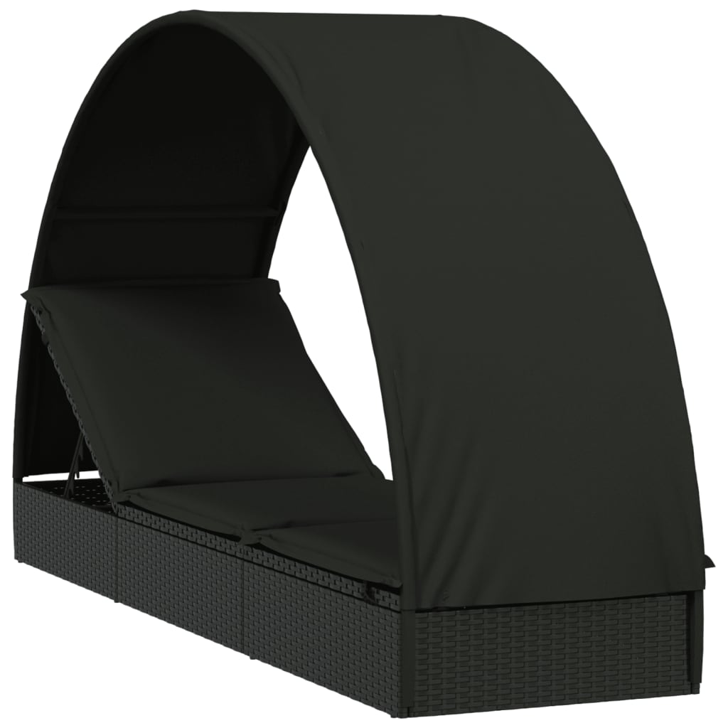Black Sun Lounger with Round Canopy 211 x 57 x 140 cm Poly Rattan