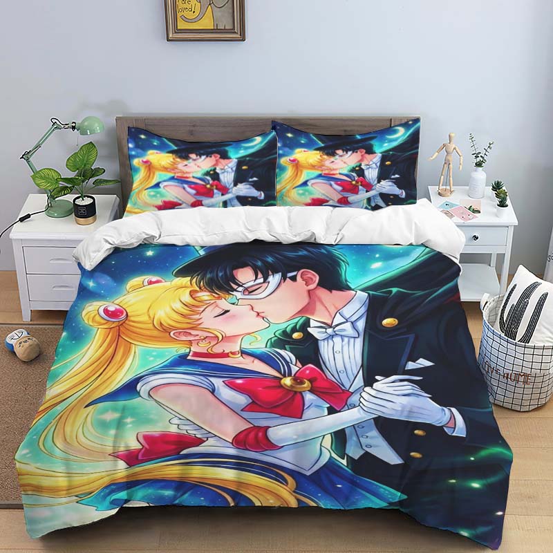 This three-piece bedding set, themed around the classic anime "Sailor Moon," features soft and comfortable duvet and pillowcases