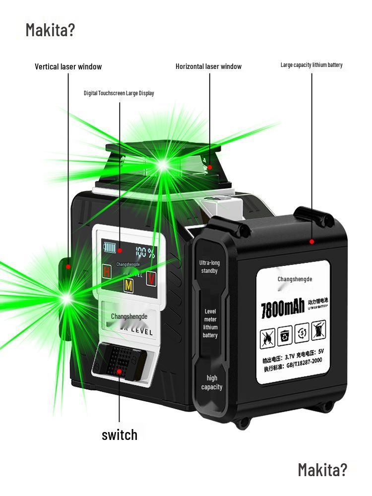 12-Line Green Laser Level with 8-Line Red Infrared Projection, 3D Blue Light, Wall-Mounted, High-Precision Automatic Laser by Mai Taibao.