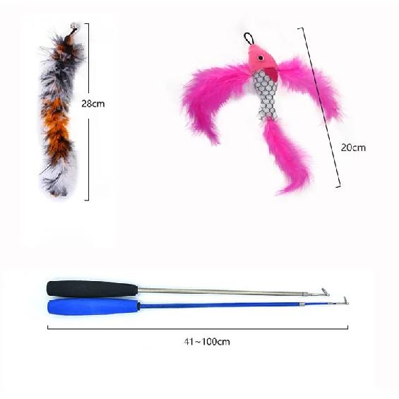 Funny Cat Toy Set Interactive Cat Teasing Stick Feather Replacement Head Adjustable Three Section Fishing Rod Pet Supplies