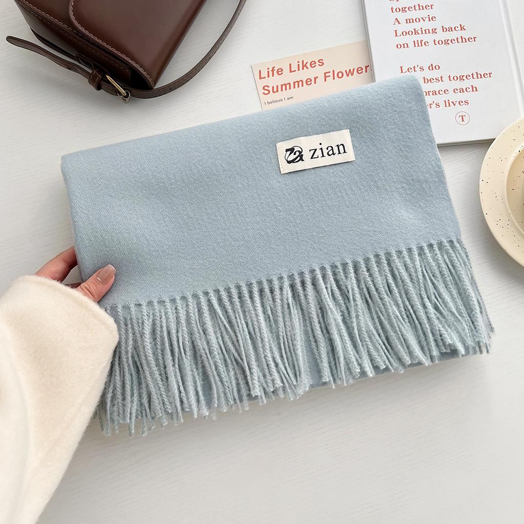 New casual versatile simple solid color warm scarf gentle Japanese and Korean version fashion atmosphere fringed shawl