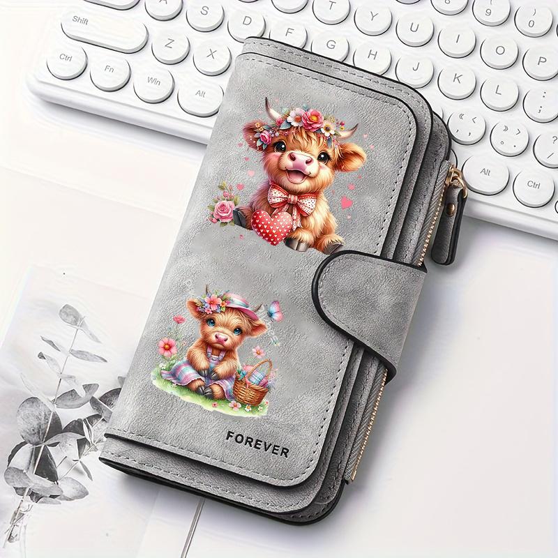 Women's Long Wallet with Scottish Highland Cow Pattern Multi-functional Portable Snap Button Coin Purse Fun Design Perfect for Birthday and Daily Use