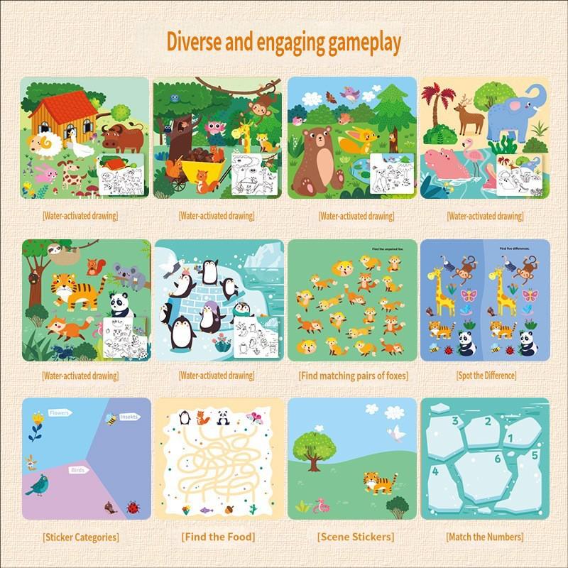 Early Education Magic Water Painting Book Repeated Draw Water Pen Animal Cognitive Educational Toys Kids Early Learning Book