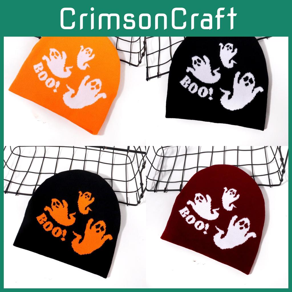 Festive Ghost Pattern Knitted Cap Halloween Fashion Hat Casual Gift Breathable