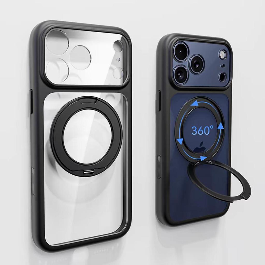 iPhone 17 Pro Max Case with Rotating Magnetic Stand and Full Coverage Lens Protection