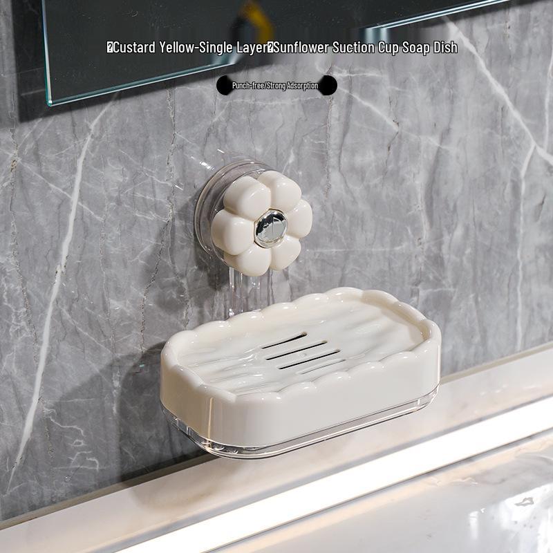 Wall-Mounted Double-Layer Vacuum Suction Soap Dish with Draining Function