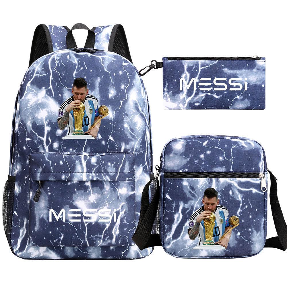 Football Star Print Youth Primary And Secondary School Students Schoolbag Three-Piece Set Men'S And Women'S Backpack