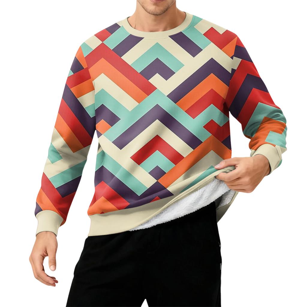 Herr Rundhals Fleecefodrad Tjock Enfärgad Sweatshirt