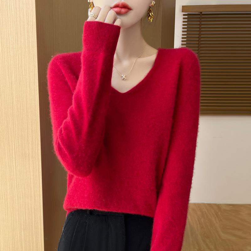 TIFICY Damenmode, lässig, Herbst/Winter, einfarbig, bedruckt, langärmelig, V-Ausschnitt