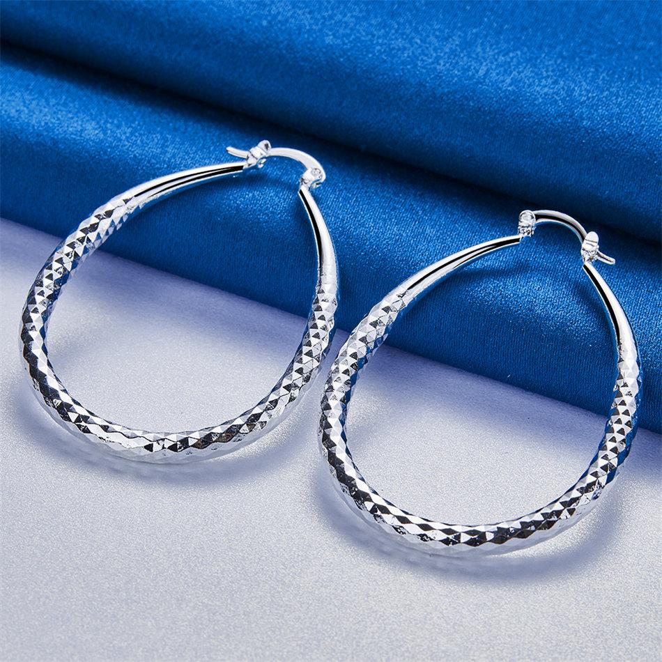 1 Pair 925 Sterling Silver 50mm Exquisite Sparkling U-Shaped Hoop Earrings Women Fashion Accessories Party Gift Jewelry