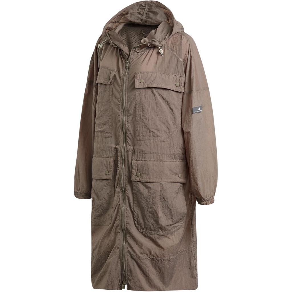 Adidas Long Windbreaker Jacket Women Outerwear Brown FK9045