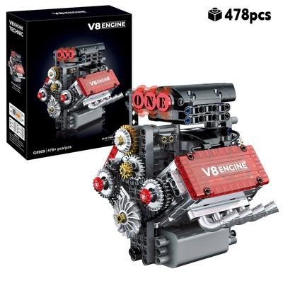 478PCS Creative V8 Engine Model Building Blocks Set with Electric Motor DIY Assembly Bricks Toy Desktop Decor Gift for Kids