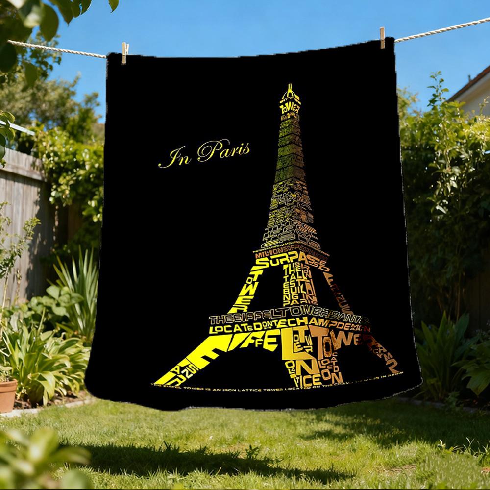 

1pc Eiffel Tower Print Outdoor Soft Polyester Flannel Throw Blanket Versatile for All Seasons , Soft , Cozy , Warm All Season Quilted Throw , 80x120cm