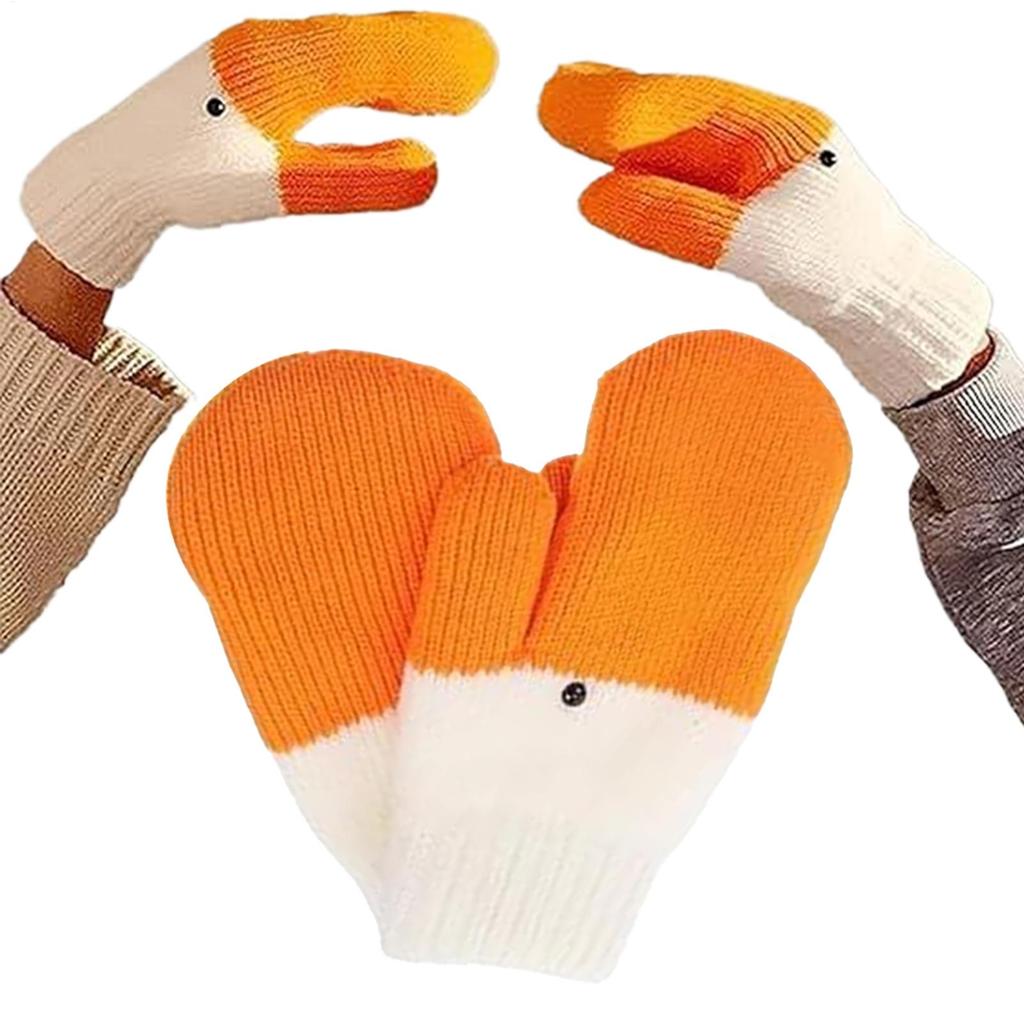Funny Big Goose Knitted Mittens Cute Animal Fingerless Gloves Warm Soft Winter Handwear for Kids Adults Outdoors Novel Gifts