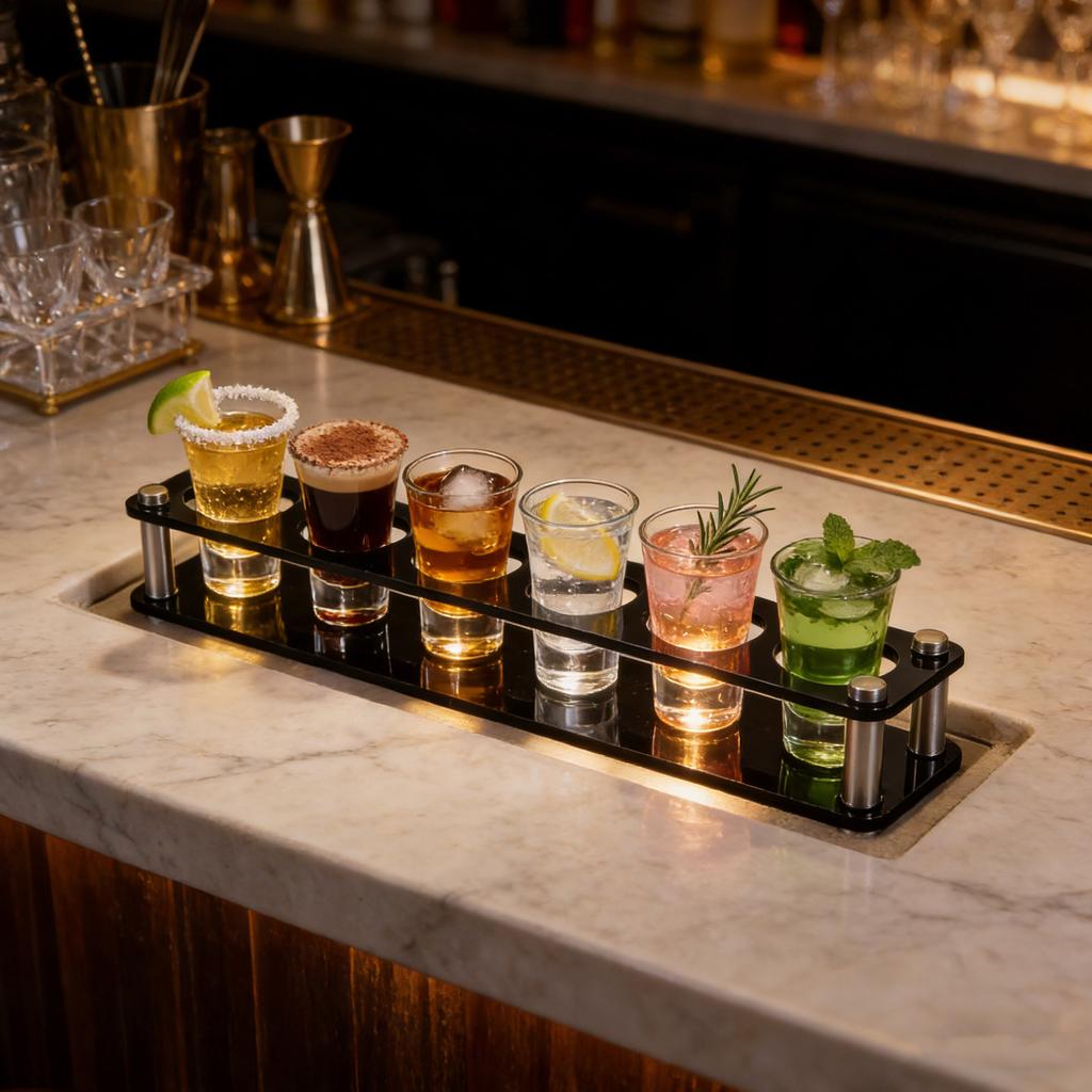 Shot Glass Holder Acrylic Organizer Small Cup Rack 6 Holes 3.8 Glass Tray for Bar Home Restaurant Parties Cup Storage Rack