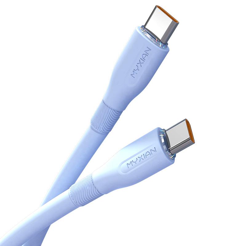 

Silicone Dual Type-C 120W Fast Charging 6A Cable for Apple 16/17 and Huawei Laptops