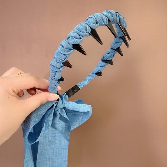 Cerchietto per Capelli con Fiocco in Denim e Pettine Antiscivolo Fissacapelli Spezzati