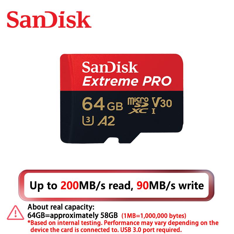 SanDisk Scheda Extreme Pro 256GB Scheda Micro SD Scheda di Memoria SDXC UHS-I 128GB 512GB 64GB 32GB U3 V30 Schede Flash TF Scheda di Memoria Adattatore per Fotocamera DJI