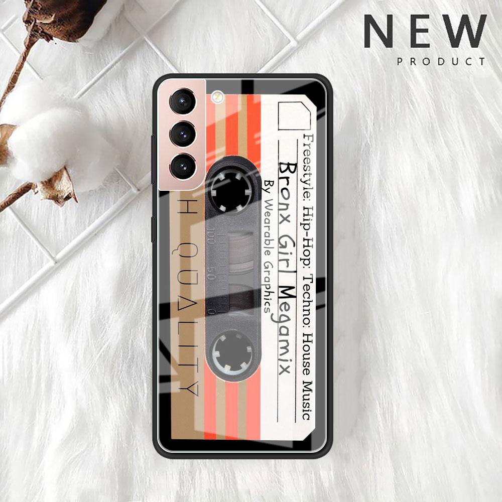 Magnetic Radio Tape Cassette Glass Case For Samsung Galaxy S22 S20 FE S21 Plus Phone Cover S10 5G S9 Note 20 Ultra 10 Lite Shell
