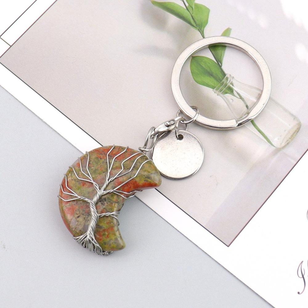 Natural Stone Moon Keychain Keychain, Bag Pendant, Moon Keyring Pendant.