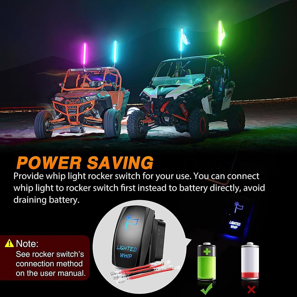 Nilight 2PCS 2FT RGB LED Whip Lights Spiral Chasing Dancing Lighted Antenna RF Remote Control for Can-Am ATV UTV RZR Polaris Dune Buggy Truck Bulbs 7