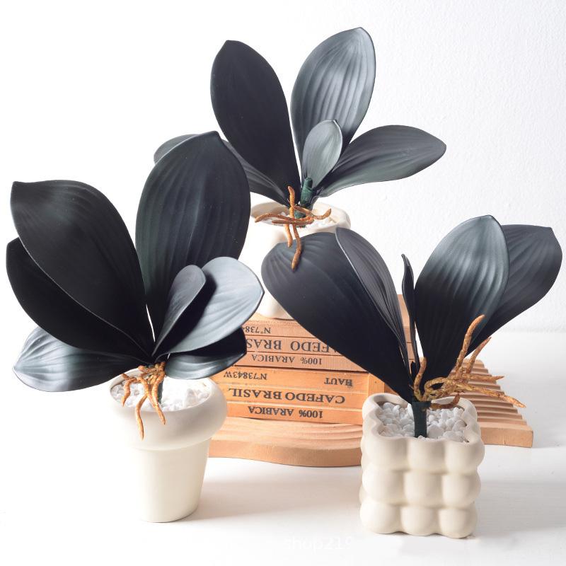 1Pc Artificial Plants DIY PU Flowers Phalaenopsis Leaf Black Floral Decoration Orchid Leaves Real Touch