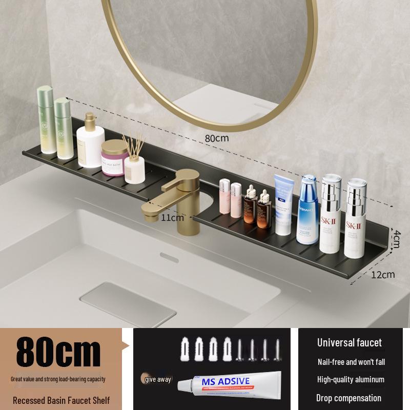 Wall-Mounted No-Drill Bathroom Vanity Shelf with Space for Faucet and Mirror