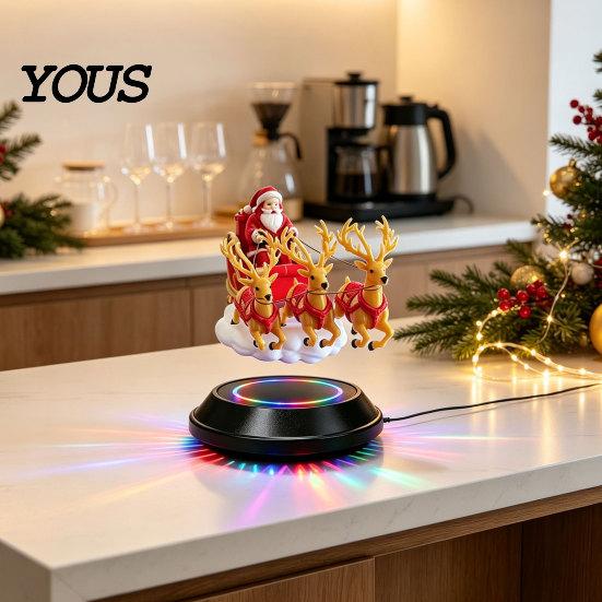 Decorative Santa Claus Sleigh Floating Sleigh, Magnetic Levitation Santa's Flying Ornament, Christmas Festive Ornament Display for Home, Office, Shelf