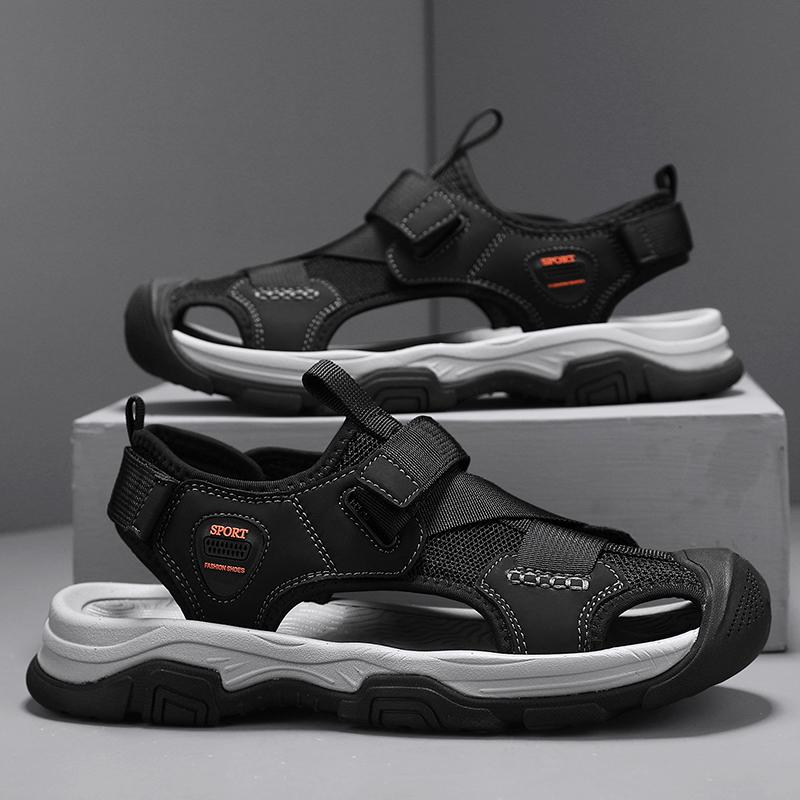 ModeÄkta Läder Herrsandaler Snabbtorkande Herr Sommarskor Mode Casual Utomhus Strand Flats Andningsbara Mångsidiga Vadningsskor Aqua Skor