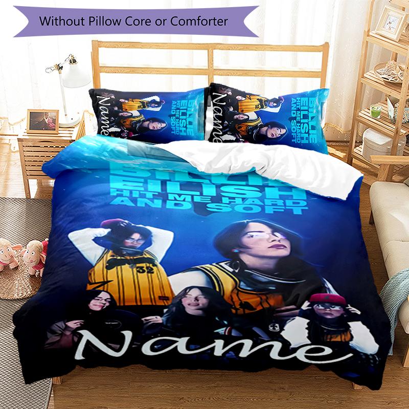 3 szt. Personalizowany Zestaw Pościeli Billie Eilish Zapięcie Poszwy na Kołdrę Zawiera 1 Poszwę na Kołdrę i 2 Poszewki na Poduszki na Wszystkie Pory Roku Wystrój Sypialni