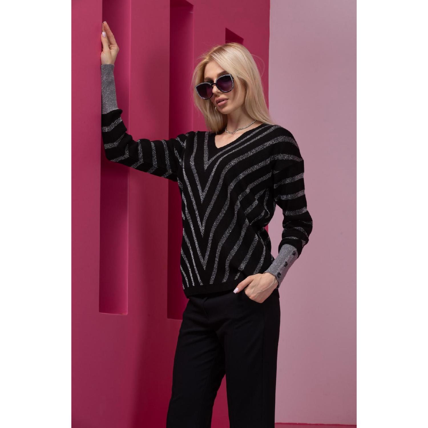 

Жіночий чорний сріблястий светр з V-подібним вирізом Standart Темно-синій