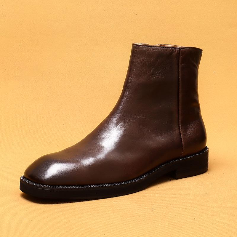 Promotional Genuine Leather Martin Boots - British Retro Style with Square Toe and Zipper