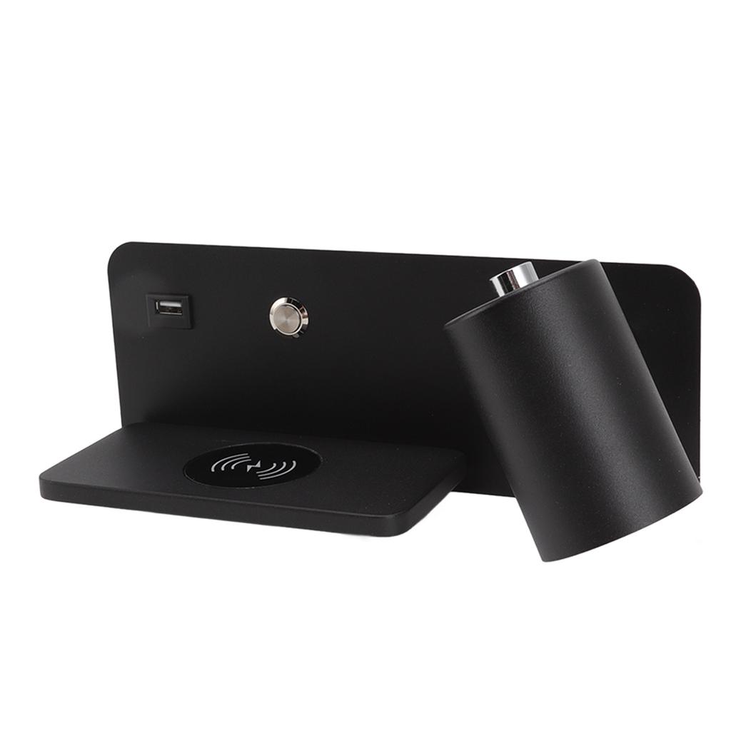 LED Wall Light USB Interface Wireless Charging LED Wall Lamp for Living Room Bedroom 85?265V Black