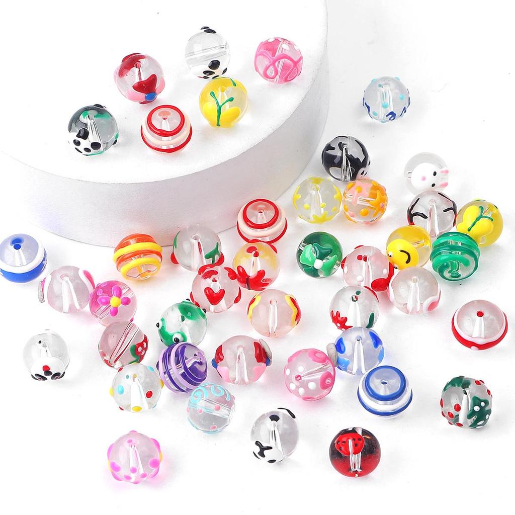 Perles de verre colorées amusantes peintes à la main, 2 pièces/sac, pour bricolage, collier, Bracelet, boucles d'oreilles, fabrication de bijoux, accessoires artisanaux