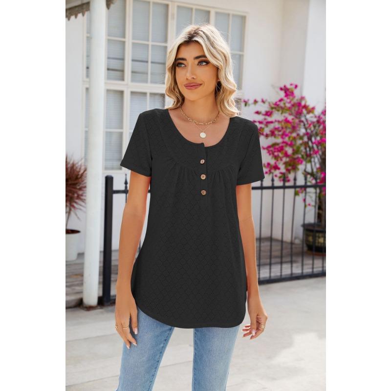 YYFS Dámská móda Ležérní Léto Jaro Jednobarevné halenky a košile s krátkým rukávem a výstřihem do O