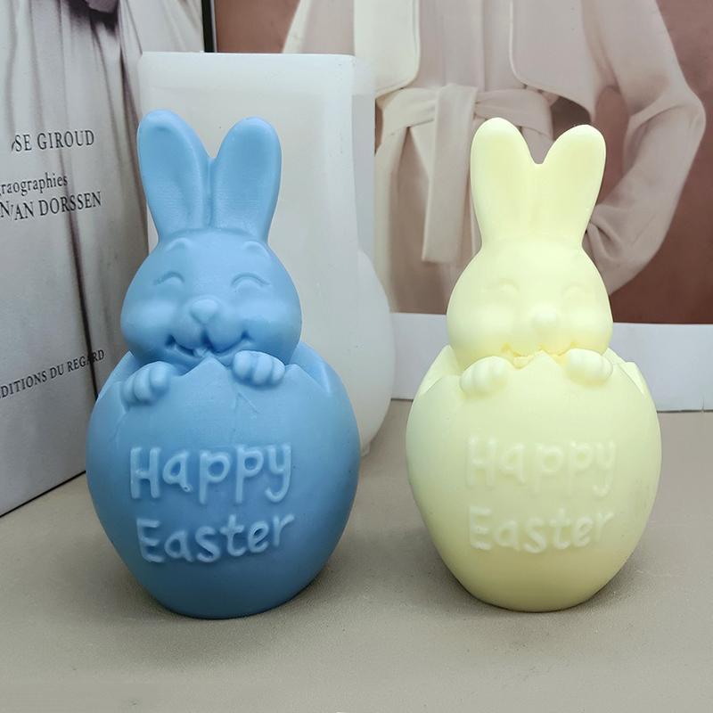 Easter Bunny Candle Silicone Mold 3D Rabbit Egg Aromatherapy Plaster Resin Crafts Mould DIY Candle Making Supplies Holiday Gift