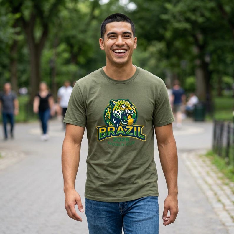 Brazil Jaguar Soccer 2026 World Cup T-Shirt | Football Team Crest M