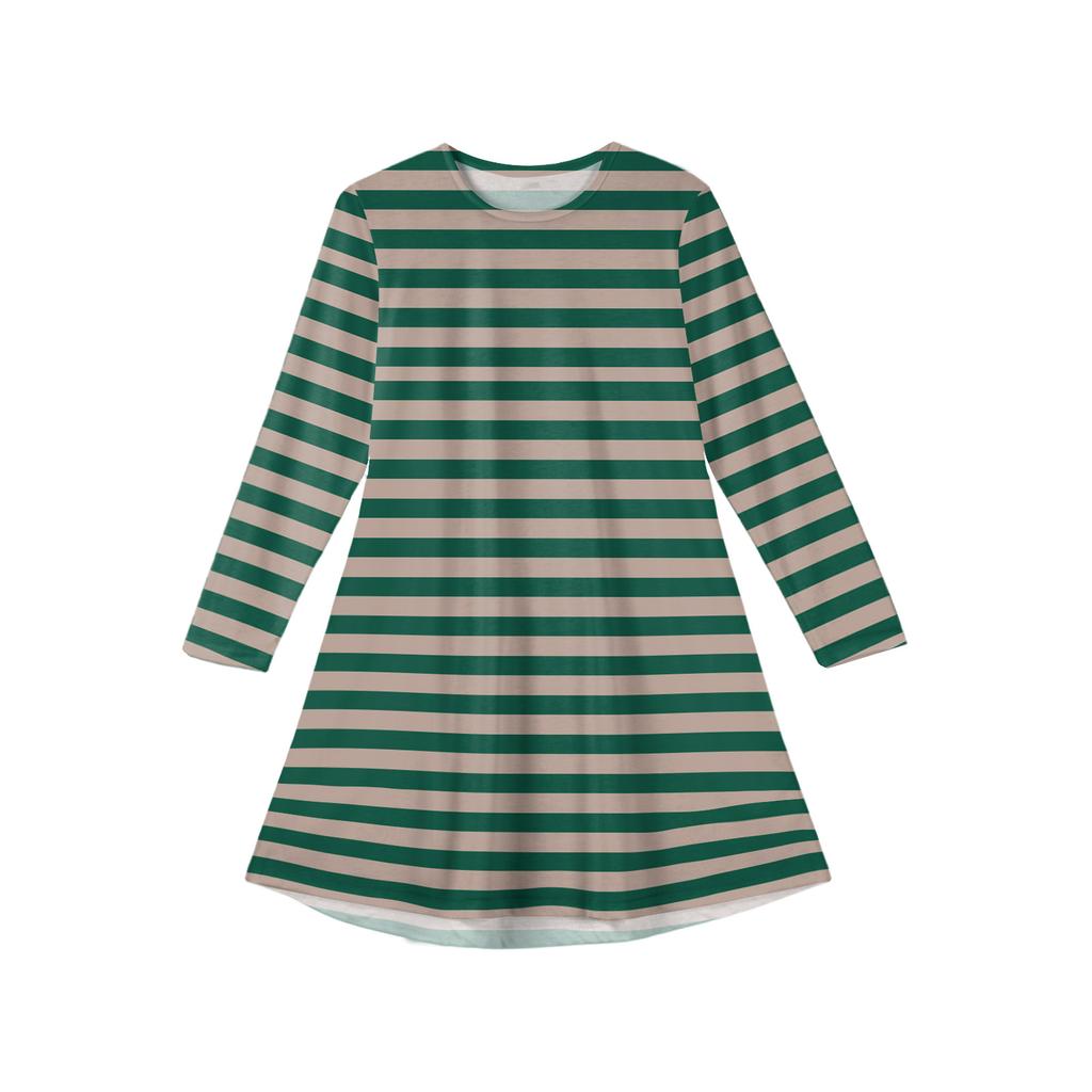 Girls' Long Sleeve Dress - Color Pocket Dress
