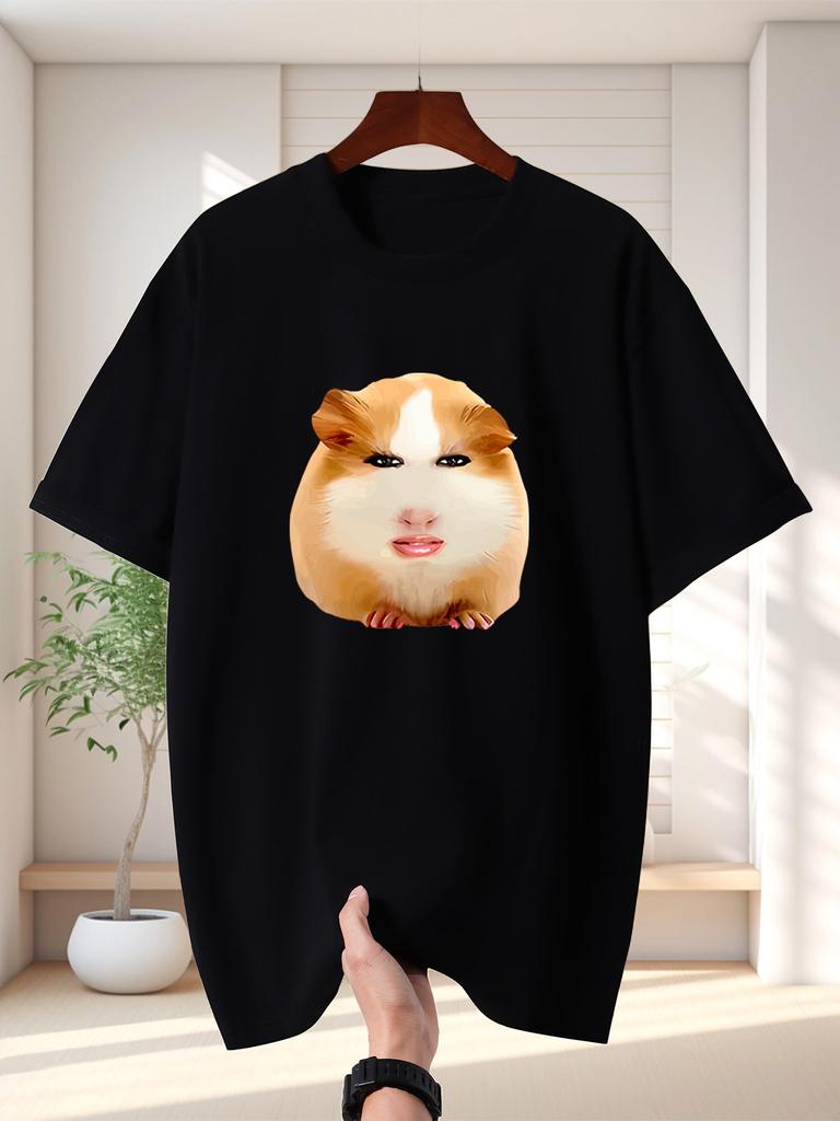 Funny Face Guinea Pig Unisexs Crew Neck T Shirt Meme Hamster Hybrid Graphic Short Sleeve Tee Viral Pet Casual Male Street Tops