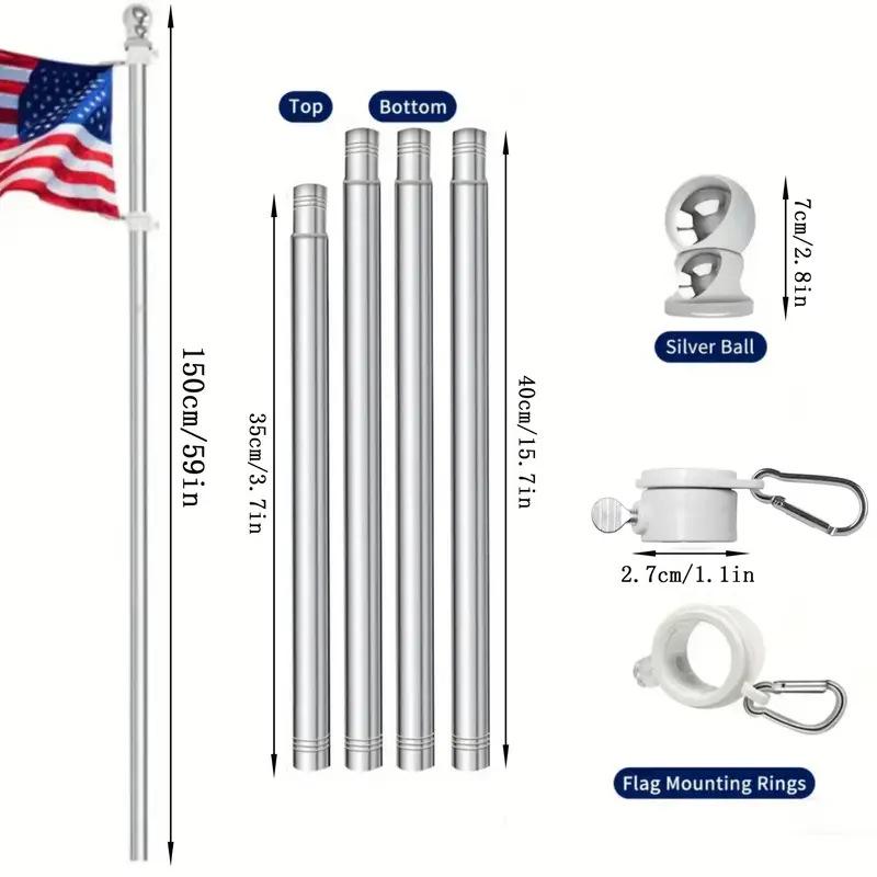 1.8m Rotating Stainless Steel Flagpole, 5-Section, Anti-Tangle, Wall-Mountable, Outdoor Use